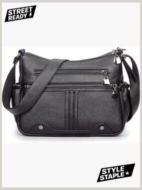 Soft PU Leather Satchel Handbag Crossbody Multi Pockets Tote Shoulder Bag Top